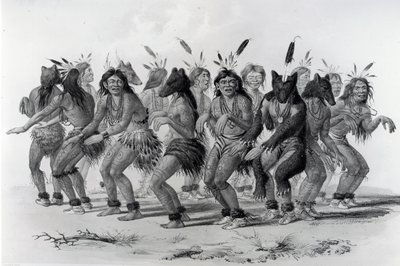 ジョンマッガヘイによって刻まれたネイティブアメリカンのクマのダンス 作： George Catlin